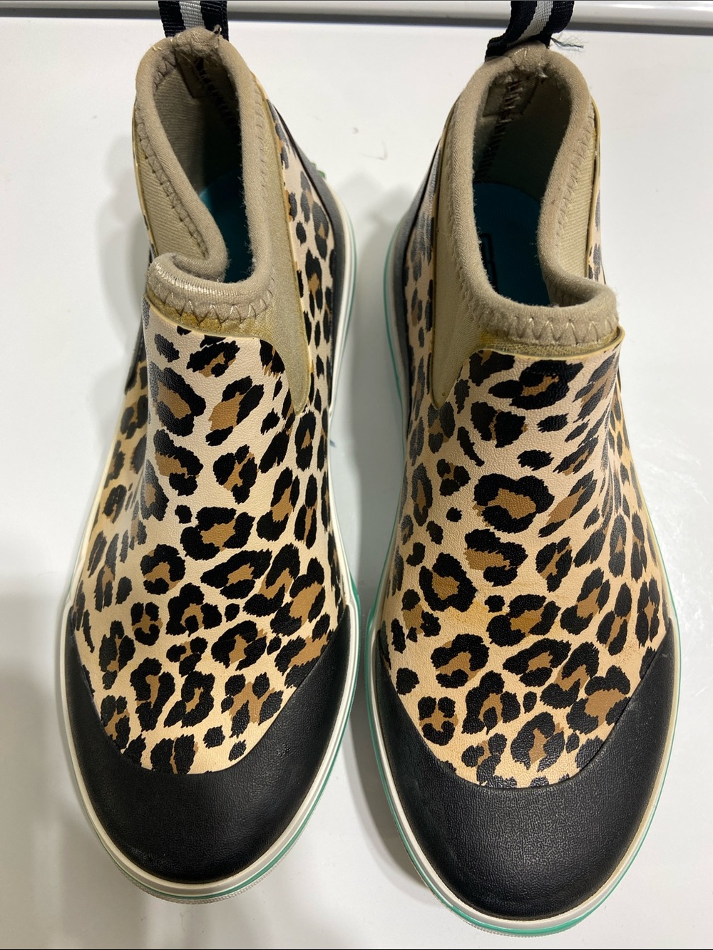 Leopard Print Slip-On Ankle Booties - Beige/Black